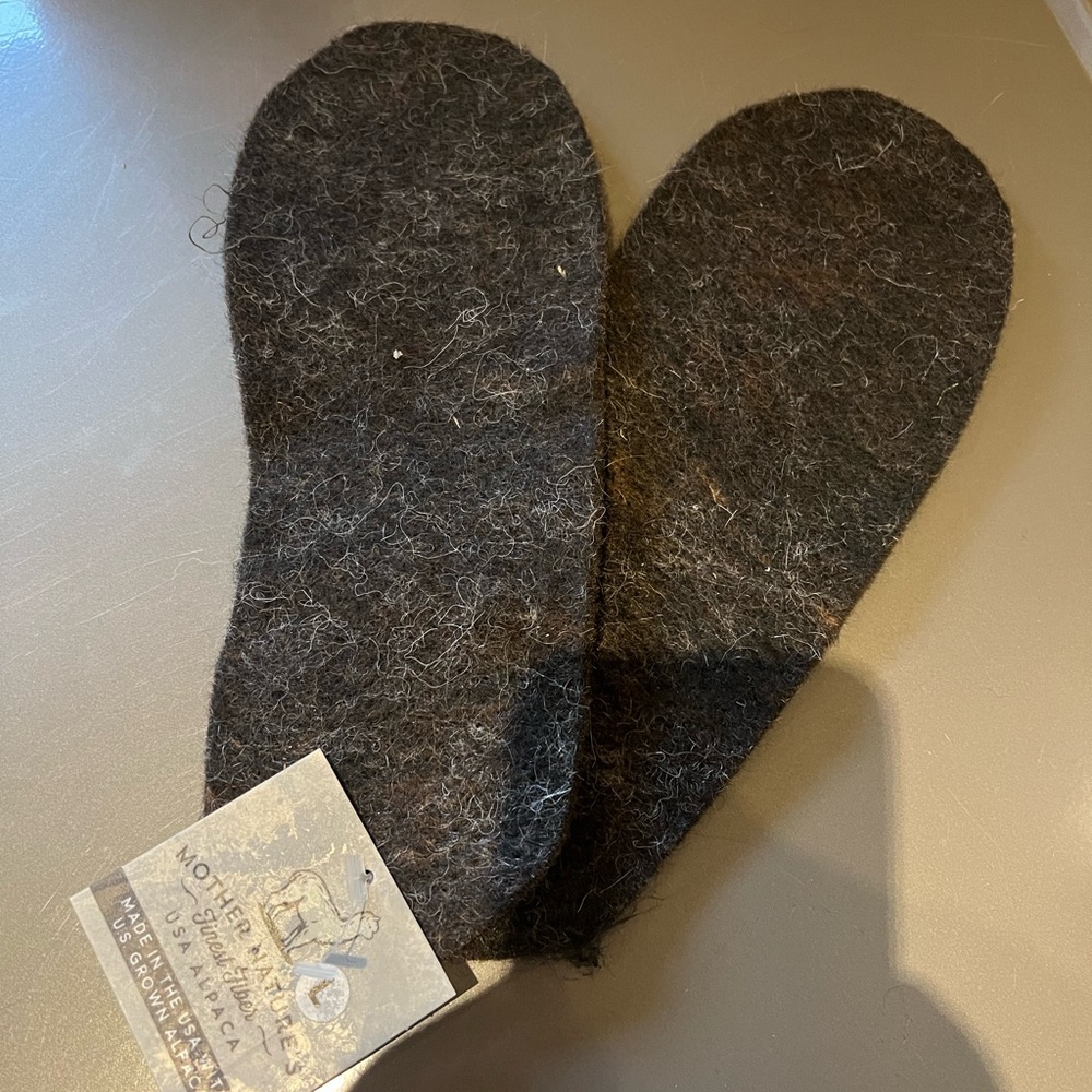 Alpaca Wool Shoe Boot Insoles Black Large 11.5” x 4.5”